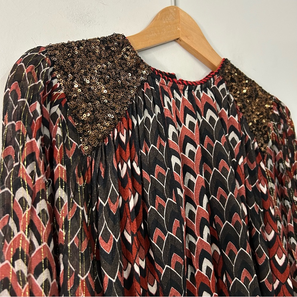 NWT Anthropologie Bl-nk Printed Sequin-Embellished Blouse in Wine - Picture 6 of 10